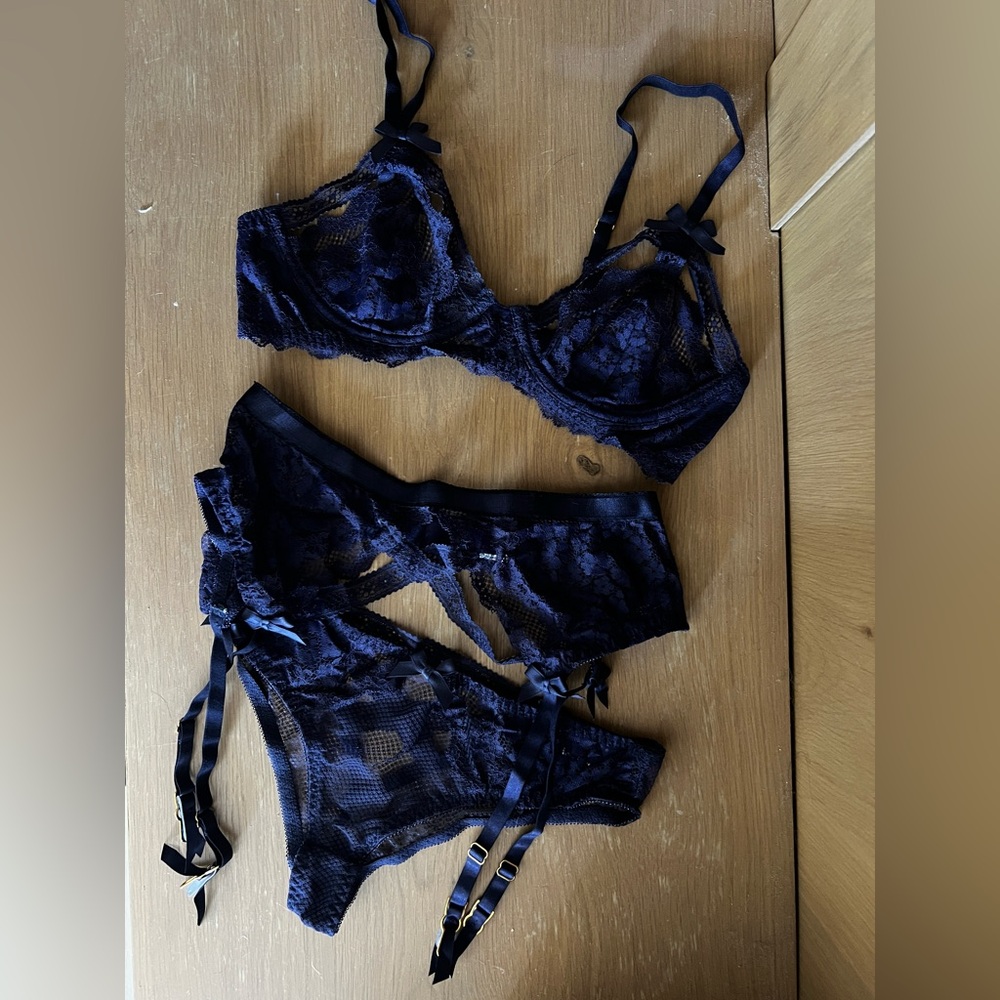 Journelle 3 Piece navy blue lingerie set